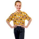 Ice cream on an orange background pattern                                                           Kids Mock Neck Tee