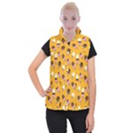 Ice cream on an orange background pattern                                                          Women s Button Up Puffer Vest
