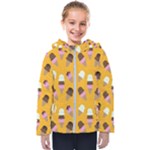 Ice cream on an orange background pattern                                                            Kids  Hooded Puffer Jacket