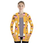 Ice cream on an orange background pattern                                                            Women s Open Front Pockets Cardigan
