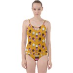 Ice cream on an orange background pattern                                                            Cut Out Top Tankini Set