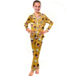 Ice cream on an orange background pattern                        Kid s Satin Long Sleeve Pajamas Set