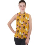 Ice cream on an orange background pattern                                                           Mock Neck Chiffon Sleeveless Top