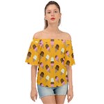Ice cream on an orange background pattern                                                            Off Shoulder Short Sleeve Top