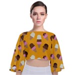 Ice cream on an orange background pattern                                                           Tie Back Butterfly Sleeve Chiffon Top