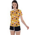 Ice cream on an orange background pattern                                                             Back Circle Cutout Sports Tee