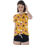 Ice cream on an orange background pattern    Short Sleeve Foldover Tee