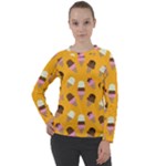 Ice cream on an orange background pattern   Women s Long Sleeve Raglan Tee