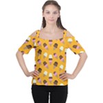 Ice cream on an orange background pattern                                                             Women s Cutout Shoulder Tee