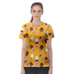 Ice cream on an orange background pattern                                                             Women s Sport Mesh Tee