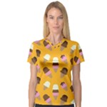 Ice cream on an orange background pattern                                                             V-Neck Sport Mesh Tee
