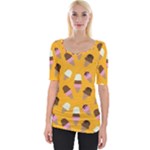 Ice cream on an orange background pattern                                                             Wide Neckline Tee