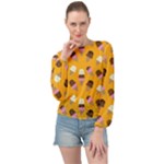 Ice cream on an orange background pattern                                                            Banded Bottom Chiffon Top