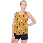 Ice cream on an orange background pattern                                                             Bubble Hem Chiffon Tank Top
