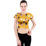 Ice cream on an orange background pattern                                                             Crew Neck Crop Top