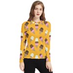 Ice cream on an orange background pattern                                                            Women s Long Sleeve Rash Guard