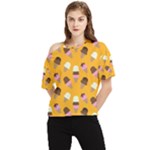 Ice cream on an orange background pattern                                                             One Shoulder Cut Out Tee