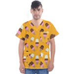 Ice cream on an orange background pattern                                                              Men s V-Neck Scrub Top