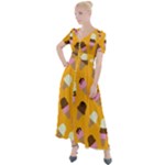 Ice cream on an orange background pattern                                                                Button Up Short Sleeve Maxi Dress