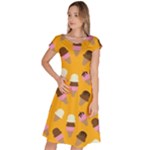 Ice cream on an orange background pattern                                                               Classic Short Sleeve Dress