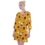 Ice cream on an orange background pattern                                                              Open Neck Shift Dress