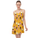Ice cream on an orange background pattern                                                                Summer Time Chiffon Dress