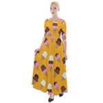 Ice cream on an orange background pattern                                                               Half Sleeves Maxi Dress