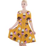 Ice cream on an orange background pattern                                                                Quarter Sleeve A-Line Dress
