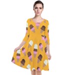 Ice cream on an orange background pattern                                                               Quarter Sleeve Waist Band Dress