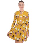 Ice cream on an orange background pattern                                                                Long Sleeve Panel Dress