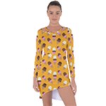 Ice cream on an orange background pattern                                                               Asymmetric Cut-Out Shift Dress