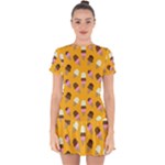 Ice cream on an orange background pattern                                                                Drop Hem Mini Chiffon Dress