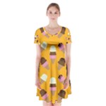 Ice cream on an orange background pattern                                                                 Short Sleeve V-neck Flare Dress