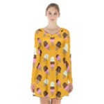 Ice cream on an orange background pattern                                                             Long Sleeve Velvet V-neck Dress