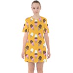 Ice cream on an orange background pattern                                                                Sixties Short Sleeve Mini Dress