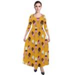 Ice cream on an orange background pattern                                                               Quarter Sleeve Maxi Velour Dress