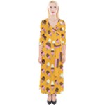 Ice cream on an orange background pattern                                                             Quarter Sleeve Wrap Maxi Dress