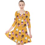 Ice cream on an orange background pattern                                                               Quarter Sleeve Front Wrap Dress