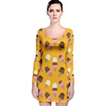 Ice cream on an orange background pattern                                                             Long Sleeve Velvet Bodycon Dress