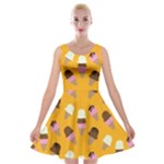 Ice cream on an orange background pattern                                                             Velvet Skater Dress