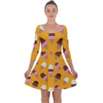 Ice cream on an orange background pattern                                                            Quarter Sleeve Skater Dress