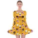 Ice cream on an orange background pattern                                                             Long Sleeve Skater Dress