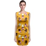 Ice cream on an orange background pattern                                                             Sleeveless Velvet Midi Dress
