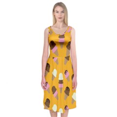 Ice cream on an orange background pattern                                                            Midi Sleeveless Dress from ArtsNow.com