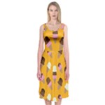 Ice cream on an orange background pattern                                                            Midi Sleeveless Dress
