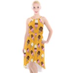 Ice cream on an orange background pattern                                                            High-Low Halter Chiffon Dress