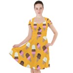 Ice cream on an orange background pattern                                                             Cap Sleeve Midi Dress