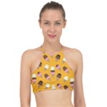 Ice cream on an orange background pattern                                                            Racer Front Bikini Top