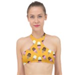 Ice cream on an orange background pattern                                                            High Neck Bikini Top