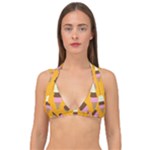 Ice cream on an orange background pattern                                                          Double Strap Halter Bikini Top